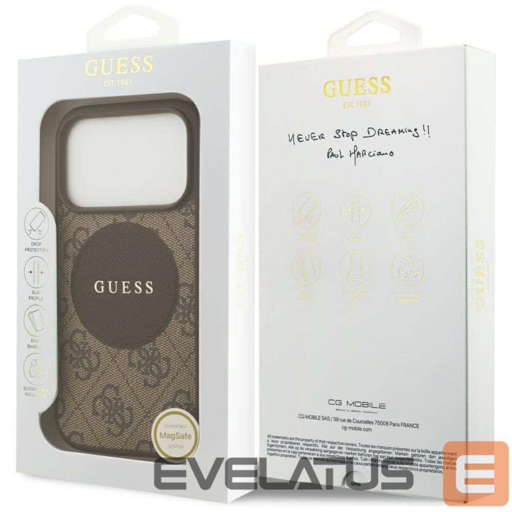 Kitos prekės Guess Guess 4G Circle Classic Logo MagSafe case for iPhone 17 Pro - brown