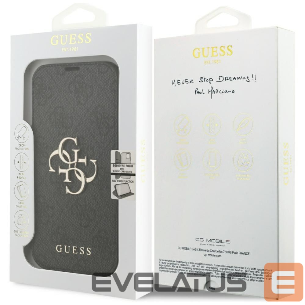 Kitos prekės Guess Guess Book 4G Metal Logo Case for iPhone 17 Pro - Black