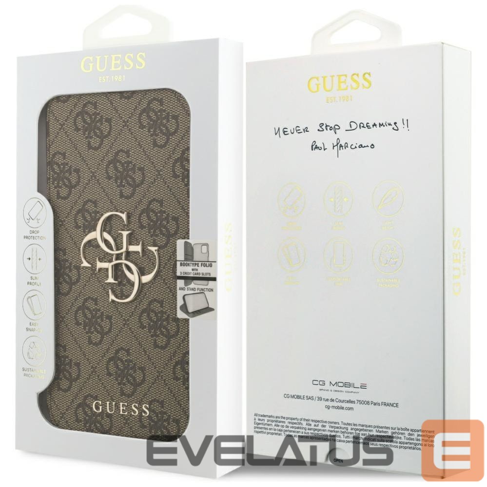 Kitos prekės Guess Guess Book 4G Metal Logo Case for iPhone 17 Pro Max - Brown