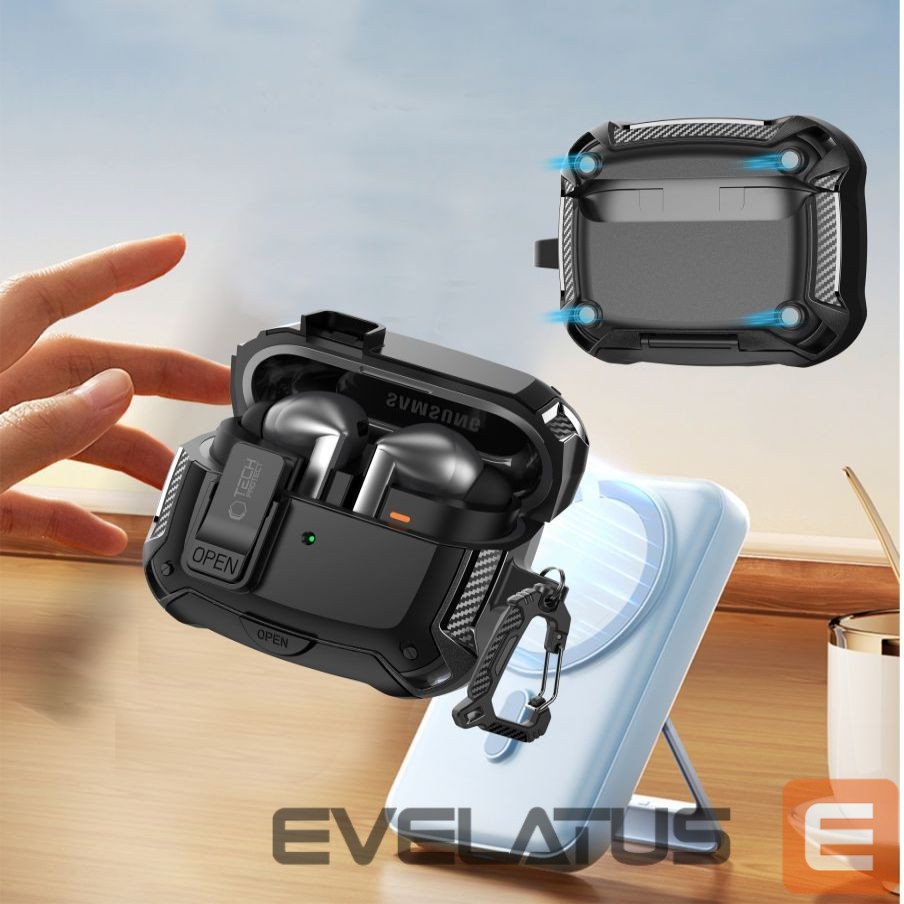 Kitos prekės Tech-Protect Tech-Protect Silicone Hook Case for Samsung Galaxy Buds 3 / 3 FE / 3 Pro - Black