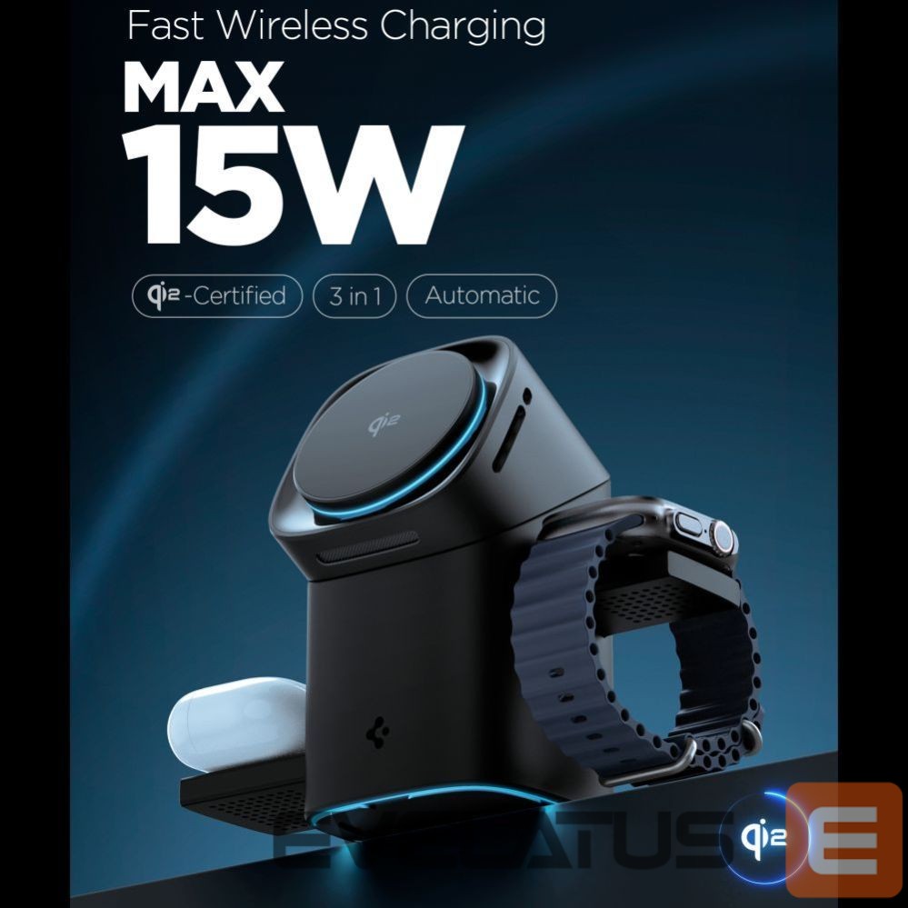Kitos prekės Spigen Spigen Essential EF223MS 3-in-1 QI2 Wireless Charger - Black