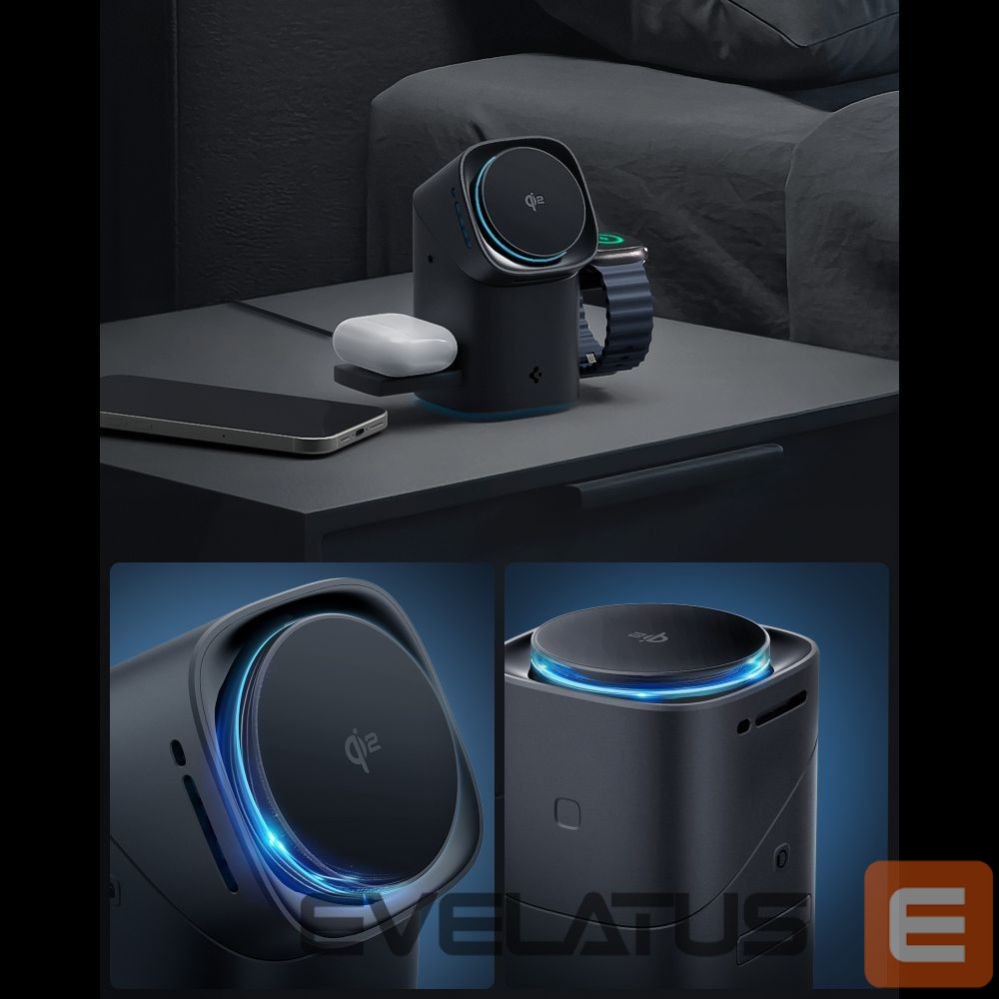 Kitos prekės Spigen Spigen Essential EF223MS 3-in-1 QI2 Wireless Charger - Black