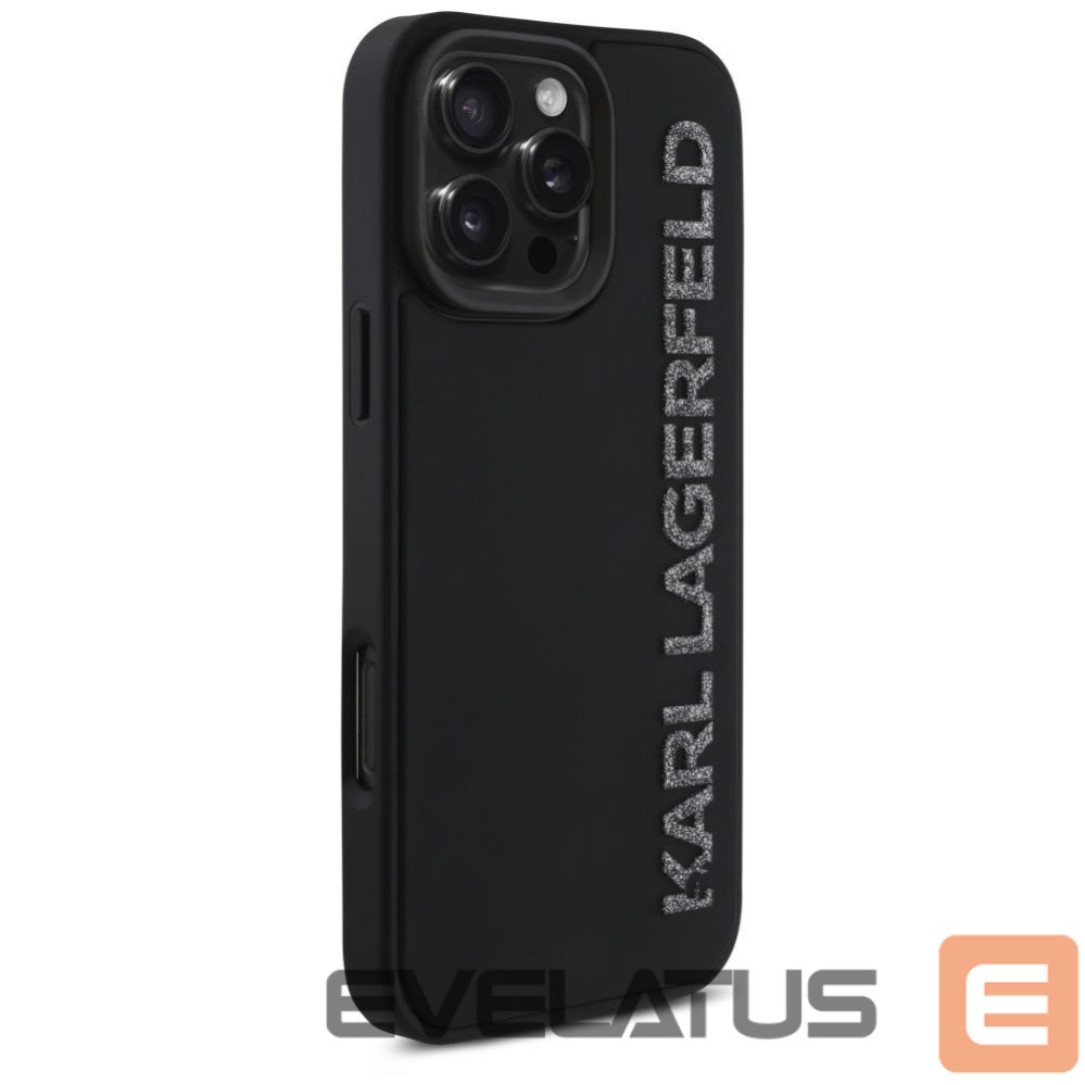 Kitos prekės Karl Lagerfeld Karl Lagerfeld HC 3D Rubber Elongated Glitter iPhone 16 Pro Case - Black