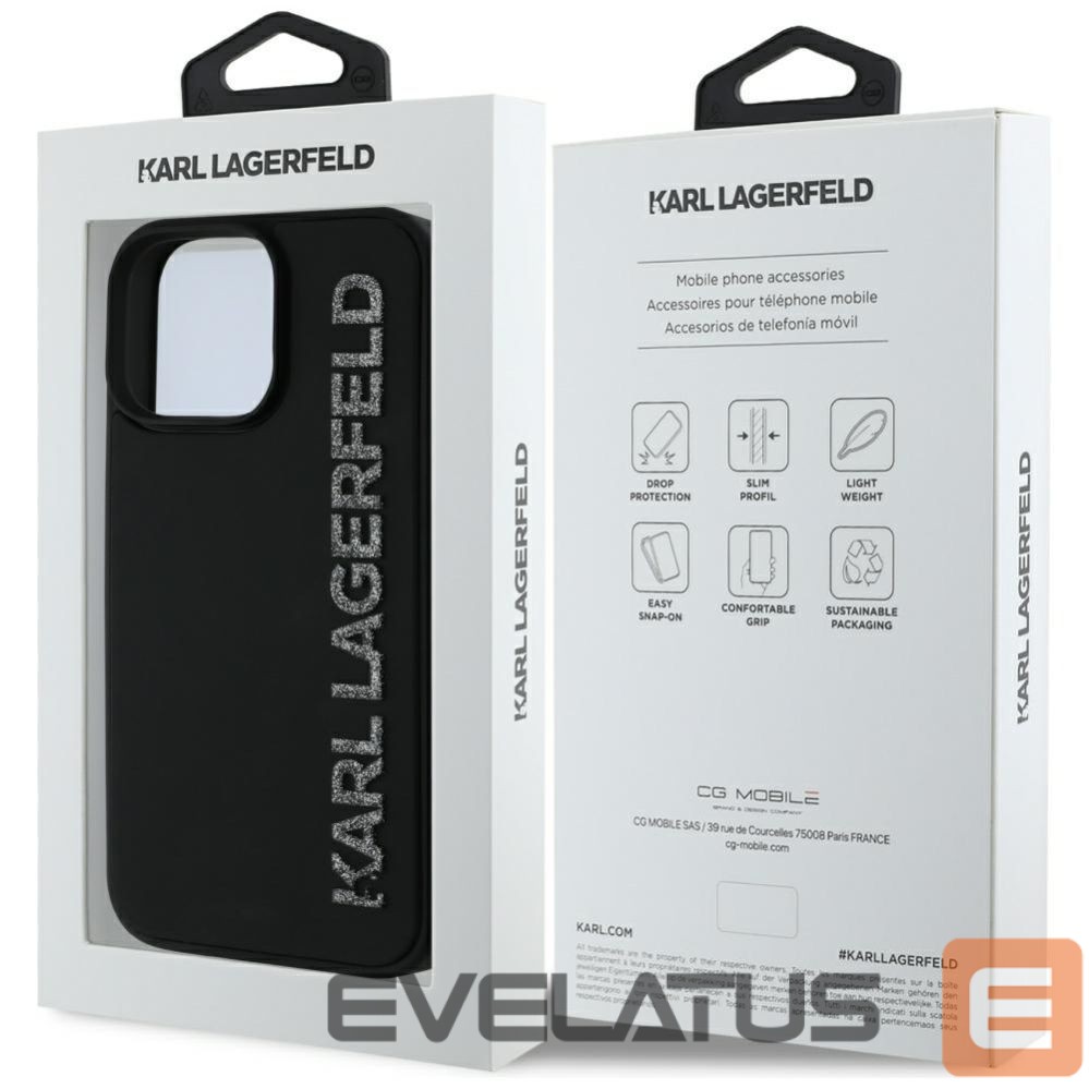 Kitos prekės Karl Lagerfeld Karl Lagerfeld HC 3D Rubber Elongated Glitter iPhone 16 Pro Case - Black