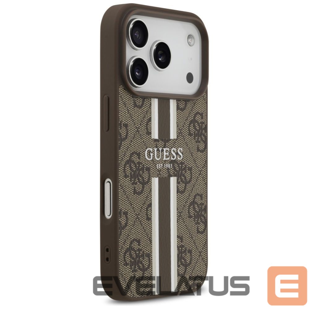 Kitos prekės Guess Guess 4G Printed Stripes MagSafe case for iPhone 17 Pro - brown