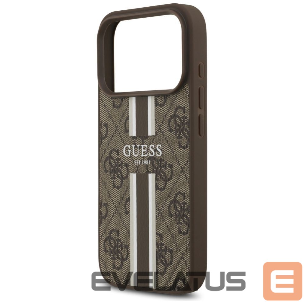 Kitos prekės Guess Guess 4G Printed Stripes MagSafe case for iPhone 17 Pro - brown