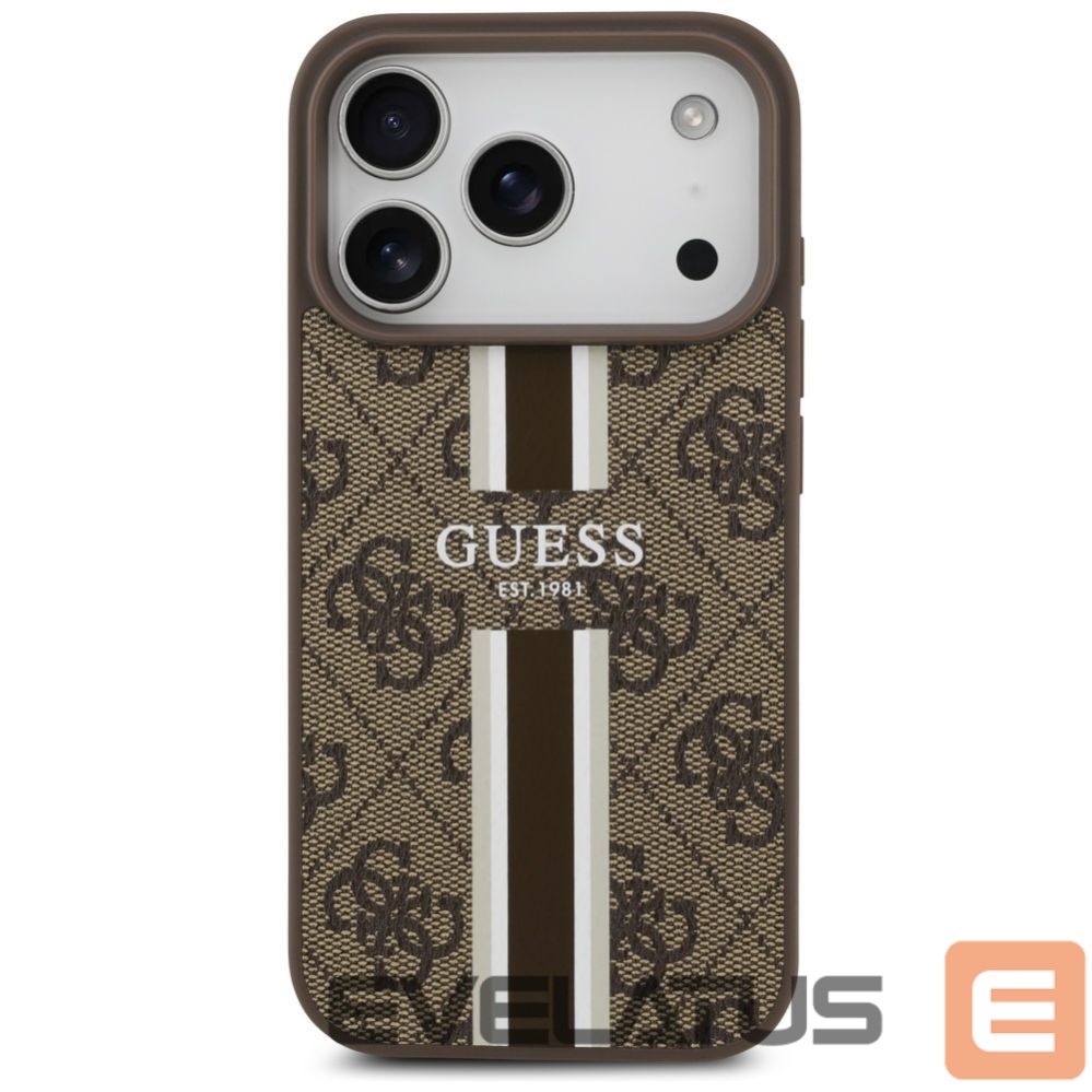 Kitos prekės Guess Guess 4G Printed Stripes MagSafe case for iPhone 17 Pro - brown