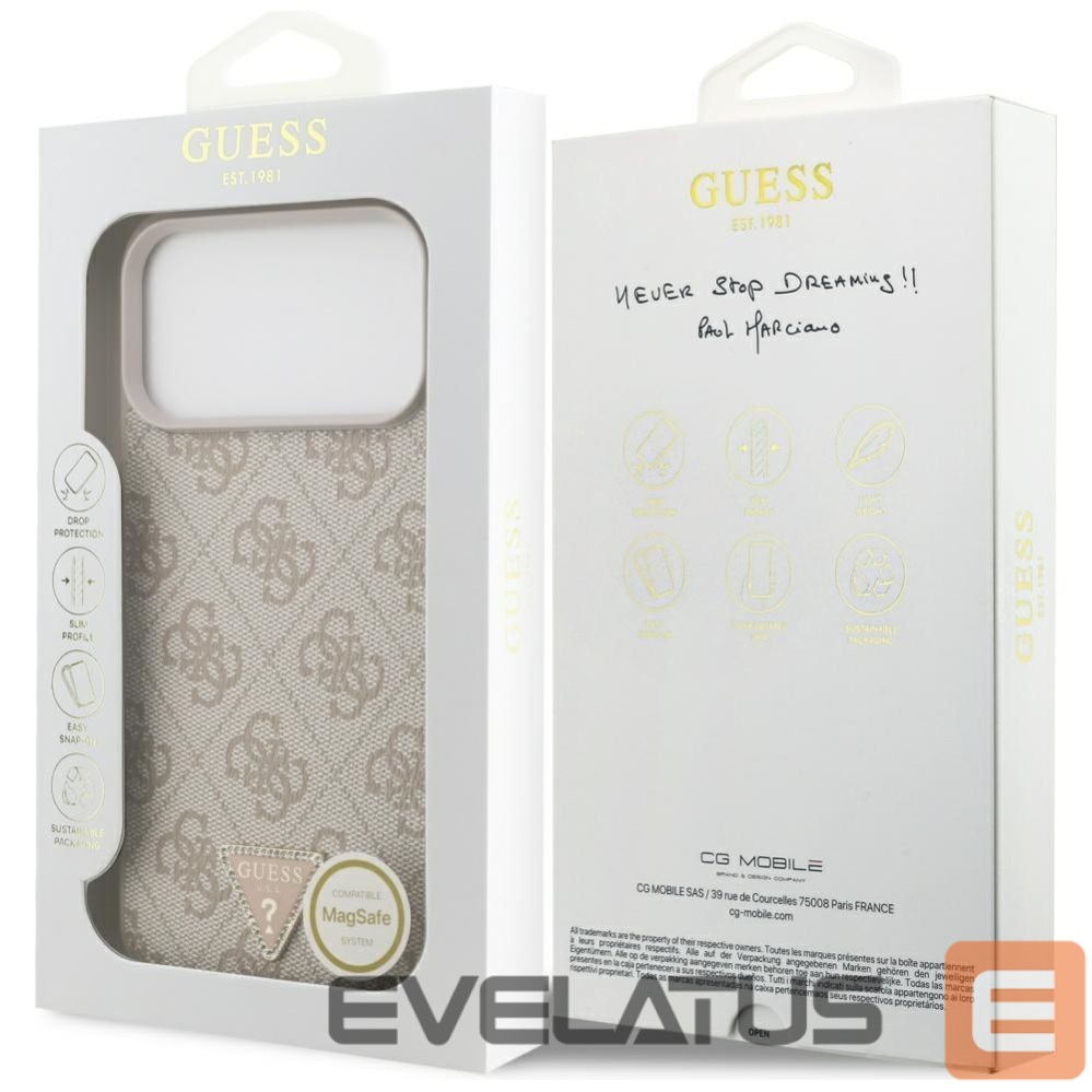 Kitos prekės Guess Guess Leather 4G Triangle Strass MagSafe Case for iPhone 17 Pro Max - Pink