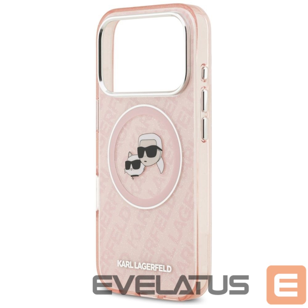Kitos prekės Karl Lagerfeld Karl Lagerfeld IML Glitter Karl & Choupette Heads Logo MagSafe Case for iPhone 17 Pro - Pink