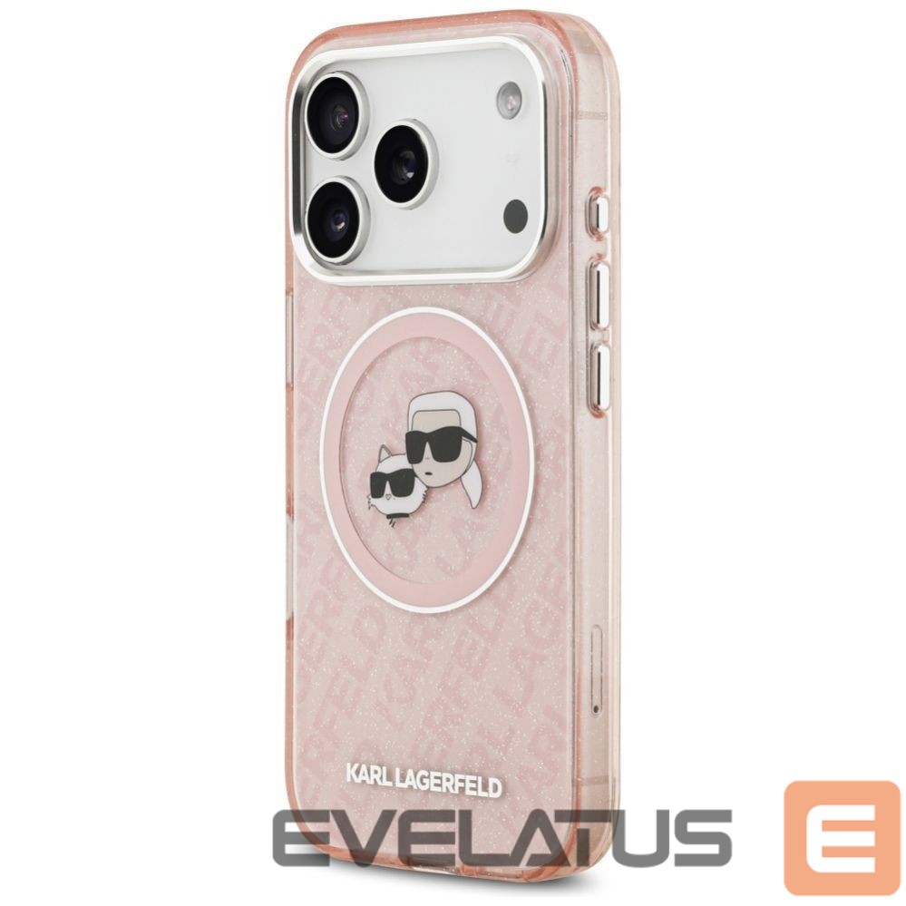 Kitos prekės Karl Lagerfeld Karl Lagerfeld IML Glitter Karl & Choupette Heads Logo MagSafe Case for iPhone 17 Pro - Pink