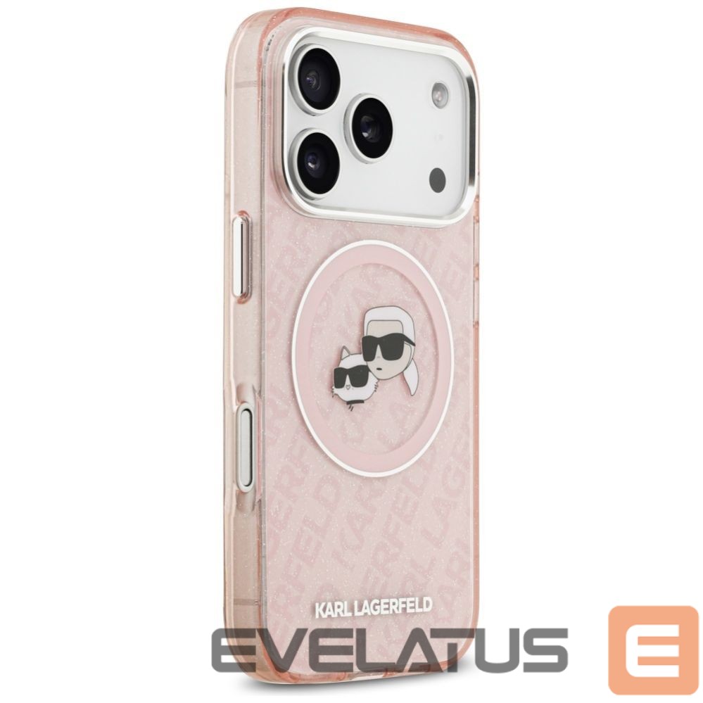 Kitos prekės Karl Lagerfeld Karl Lagerfeld IML Glitter Karl & Choupette Heads Logo MagSafe Case for iPhone 17 Pro - Pink