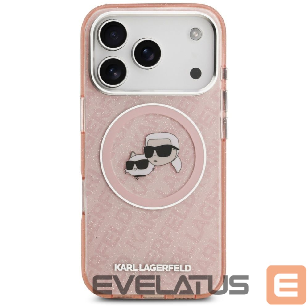 Kitos prekės Karl Lagerfeld Karl Lagerfeld IML Glitter Karl & Choupette Heads Logo MagSafe Case for iPhone 17 Pro - Pink