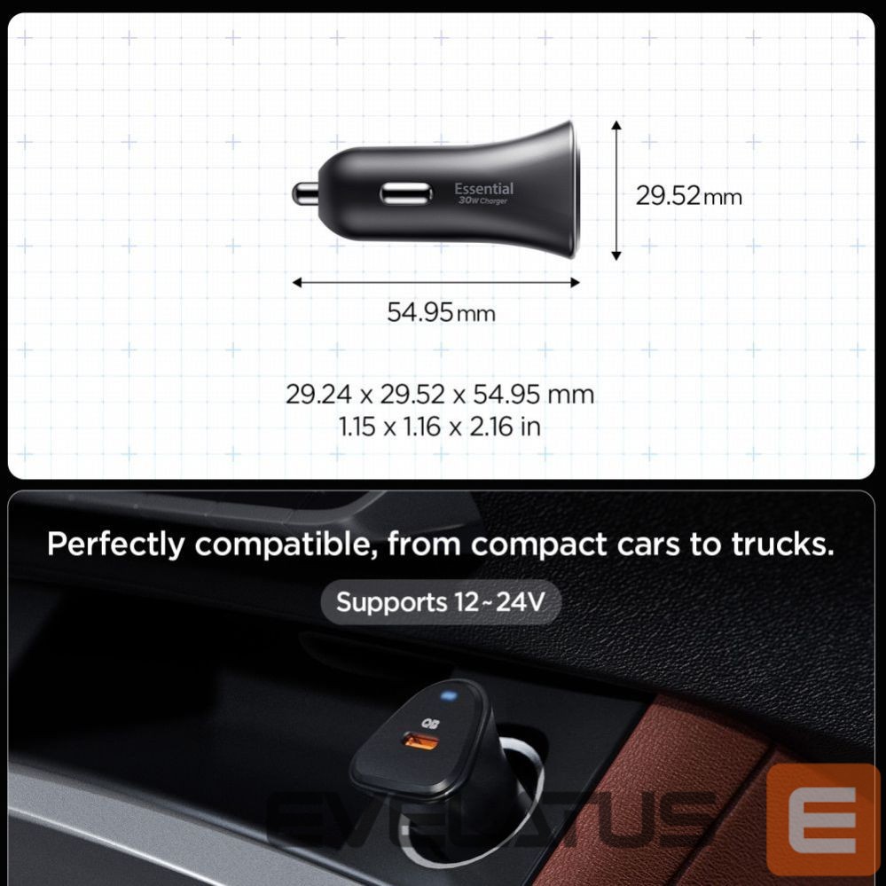 Kitos prekės Spigen Spigen Essential EV301 30W Car Charger - Black