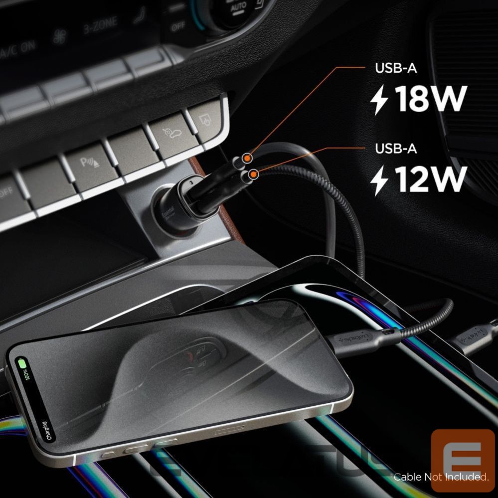 Kitos prekės Spigen Spigen Essential EV302 30W 2-Port USB-A Car Charger - Black