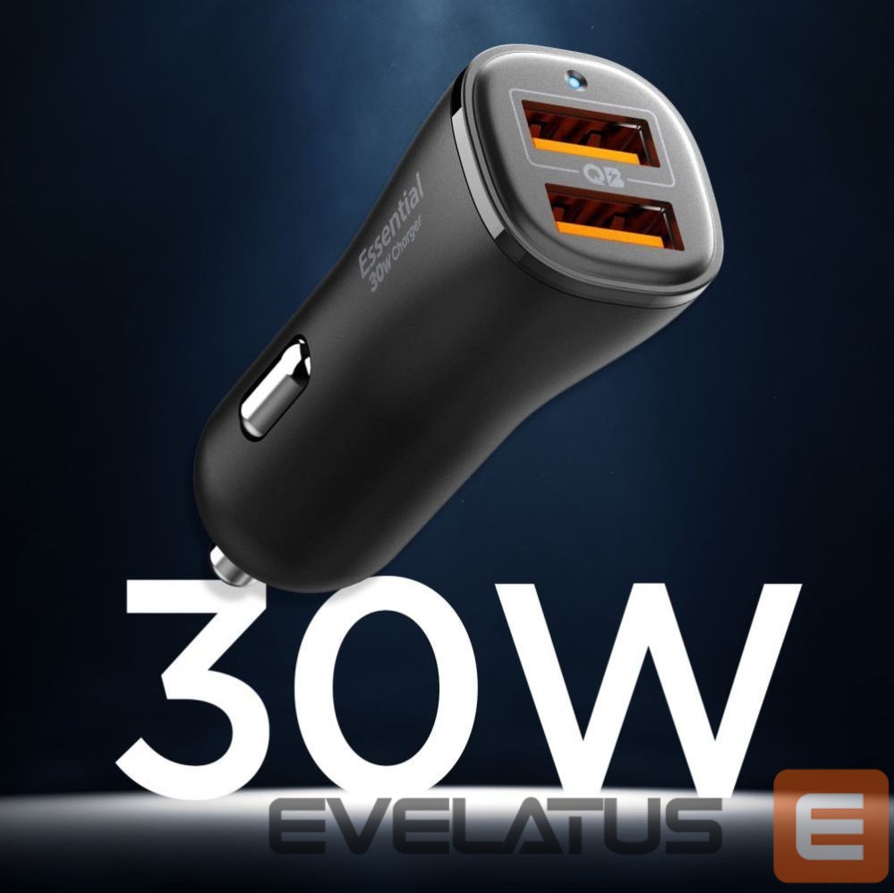 Kitos prekės Spigen Spigen Essential EV302 30W 2-Port USB-A Car Charger - Black