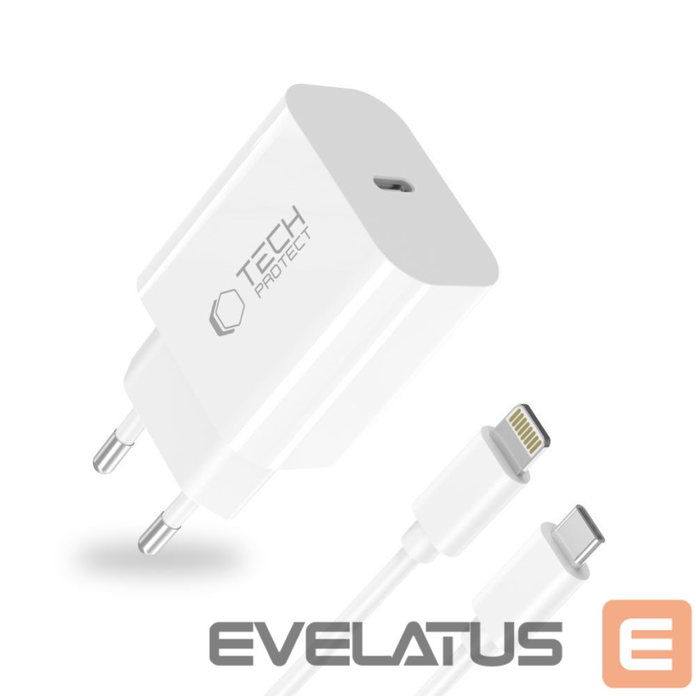 Kitos prekės Tech-Protect Tech-Protect NC20W Wall Charger with 100 cm USB-C / Lightning Cable - White
