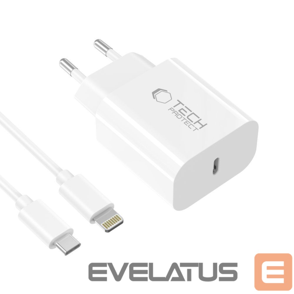 Kitos prekės Tech-Protect Tech-Protect NC20W Wall Charger with 100 cm USB-C / Lightning Cable - White