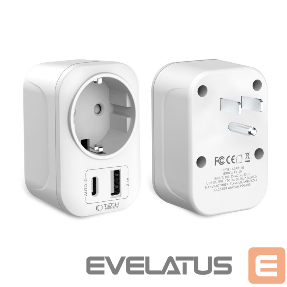 Kitos prekės Tech-Protect Tech-Protect TA100 US Adapter - White