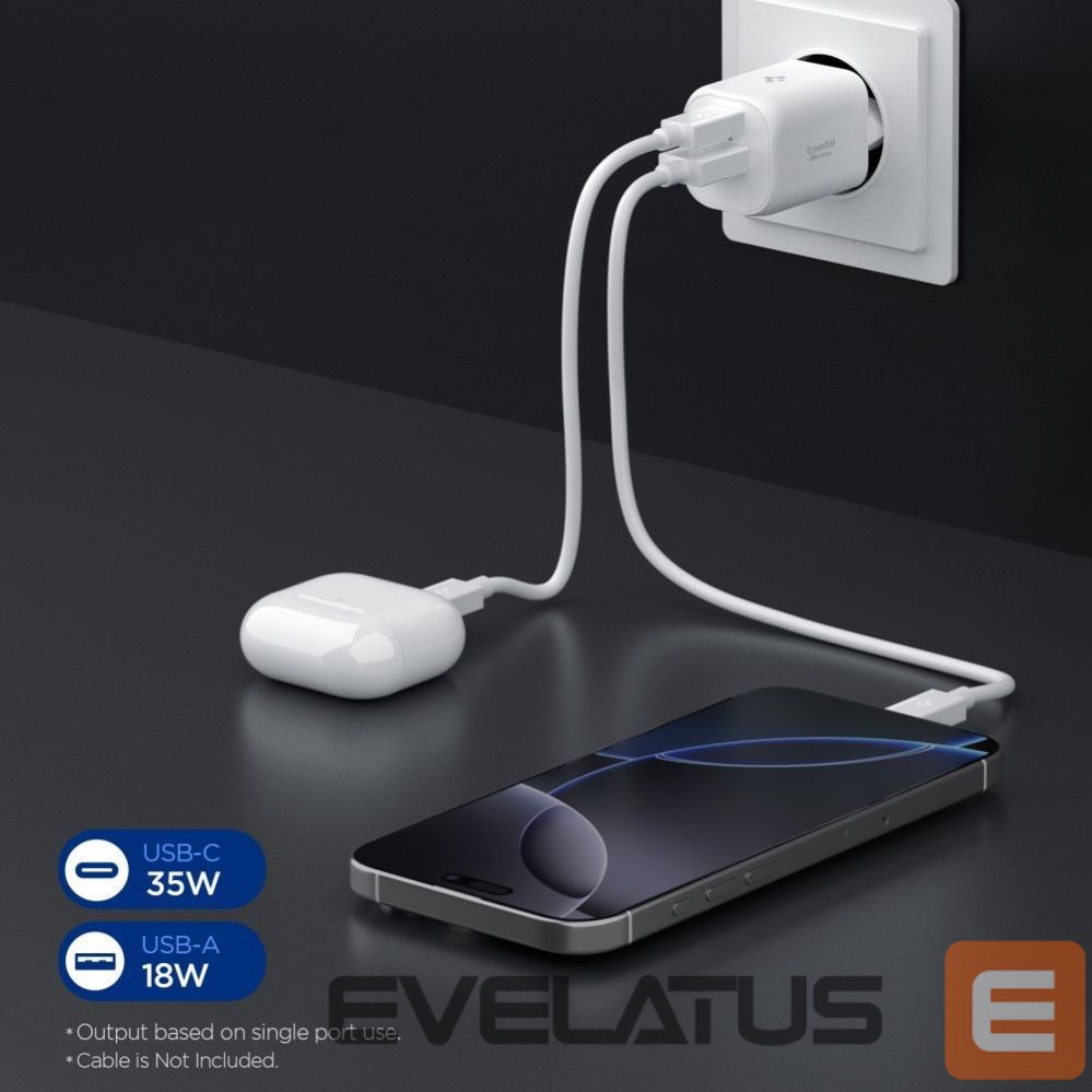 Kitos prekės Spigen Spigen Essential EE352EU USB-C / USB-A 35W Wall Charger - White