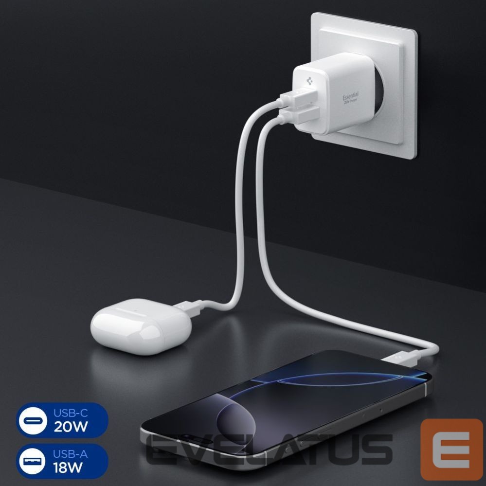 Kitos prekės Spigen Spigen Essential EE202EU 20W Wall Charger - White