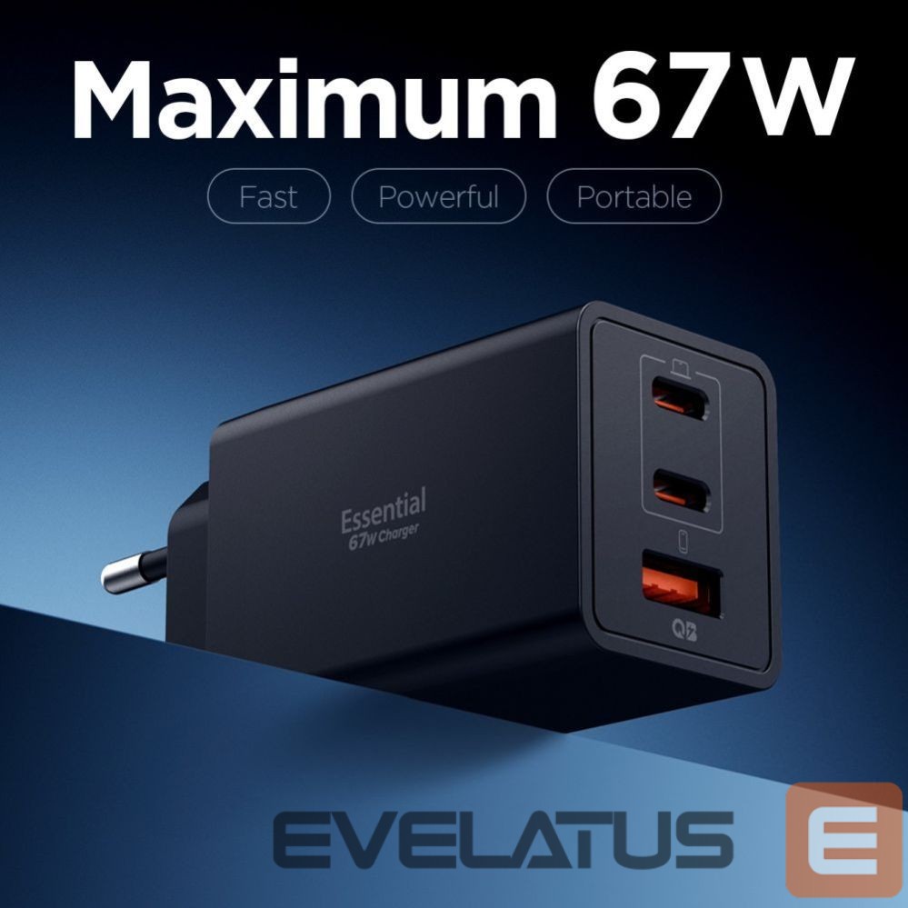 Kitos prekės Spigen Spigen Essential EE673EU 3-port charger 2xUSB-C 1xUSB-A 67W - black