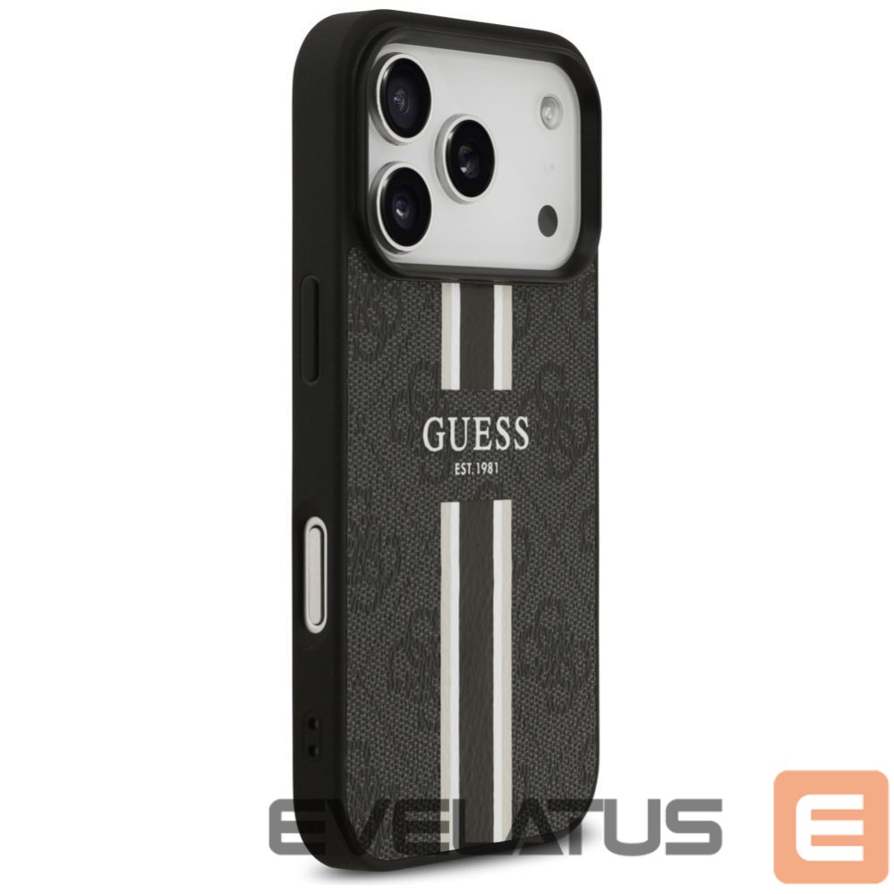 Kitos prekės Guess Guess 4G Printed Stripes MagSafe case for iPhone 17 Pro - black