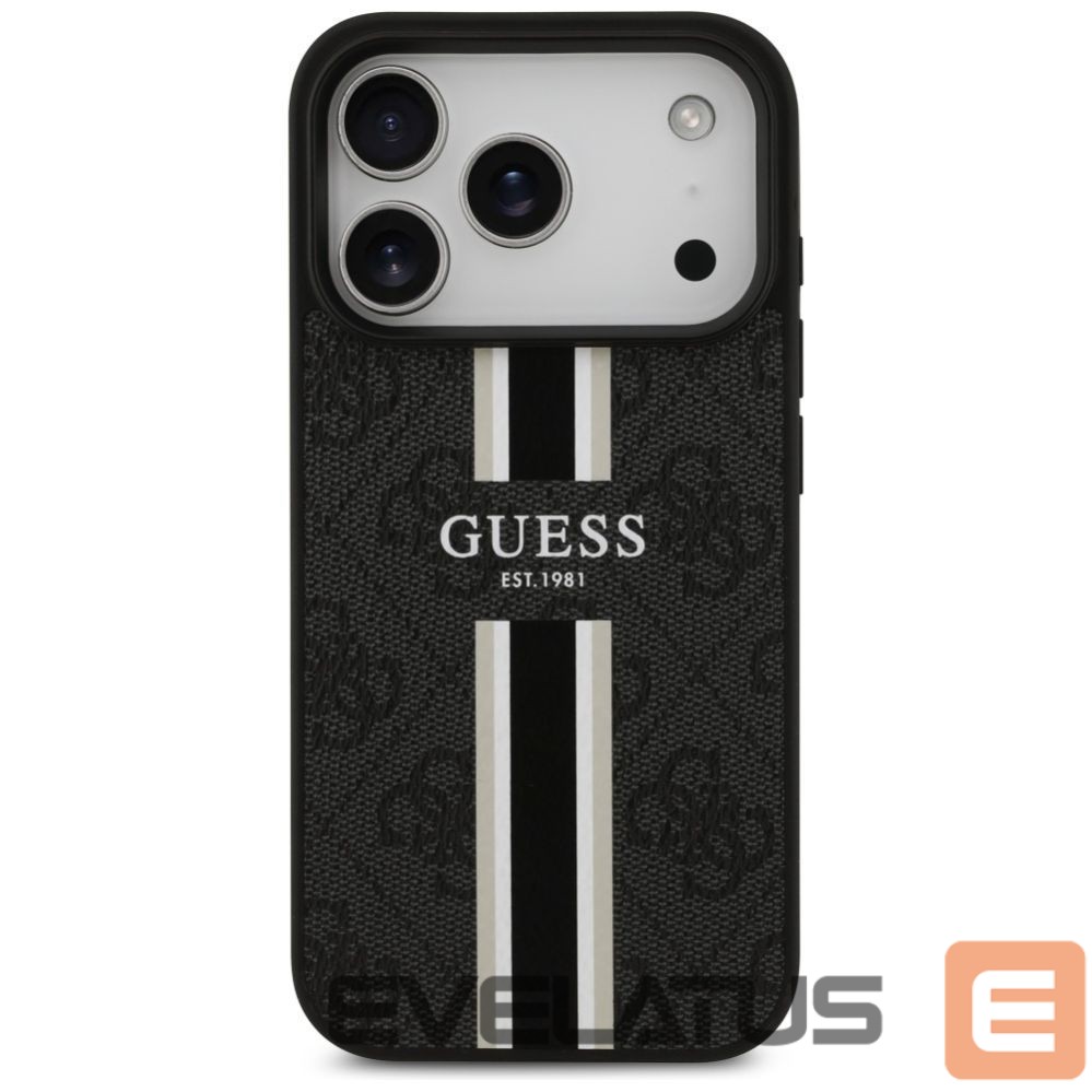 Kitos prekės Guess Guess 4G Printed Stripes MagSafe case for iPhone 17 Pro - black