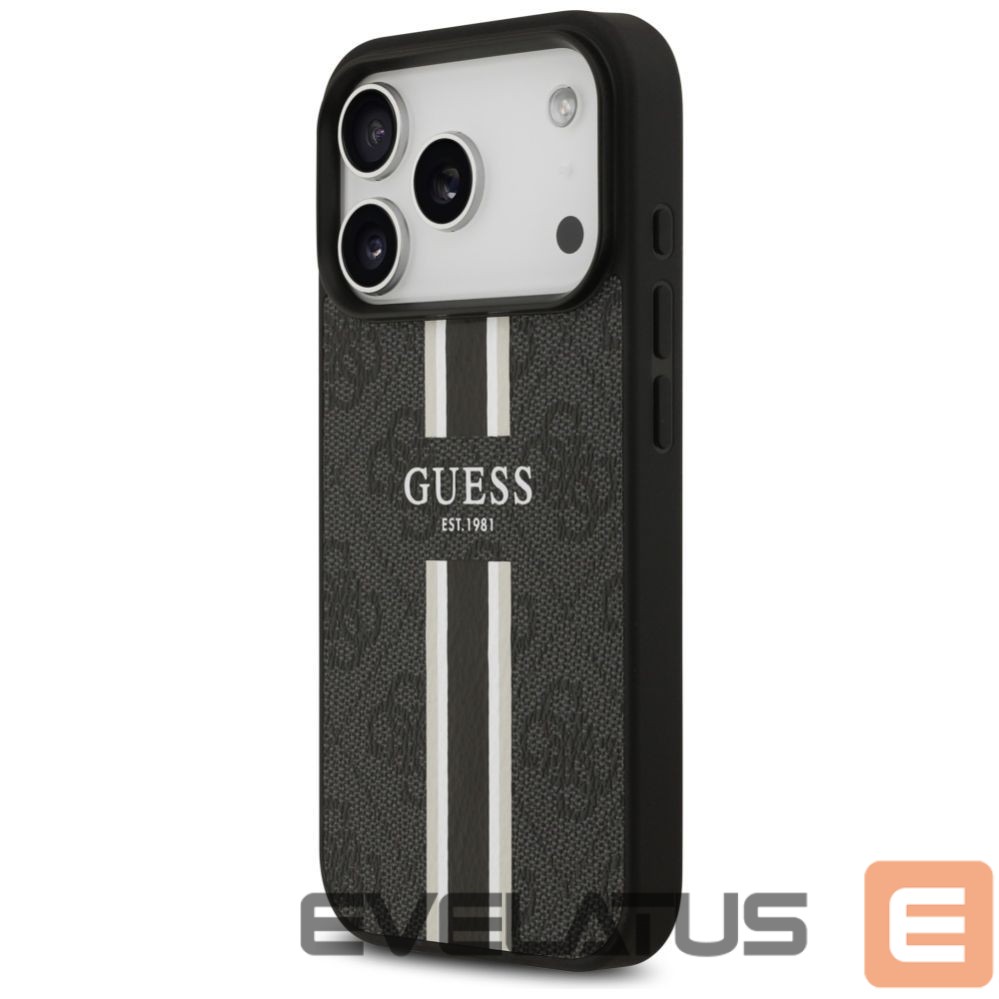 Kitos prekės Guess Guess 4G Printed Stripes MagSafe case for iPhone 17 Pro - black