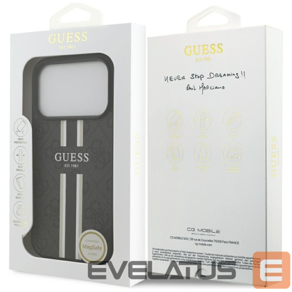 Kitos prekės Guess Guess 4G Printed Stripes MagSafe case for iPhone 17 Pro - black