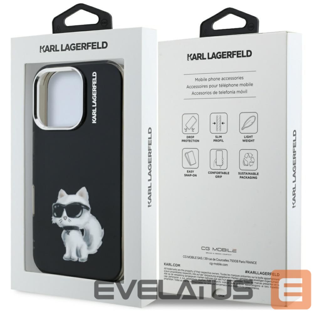 Kitos prekės Karl Lagerfeld Karl Lagerfeld IML Aquarelle Choupette & Logo Case for iPhone 16 Pro Max - Black