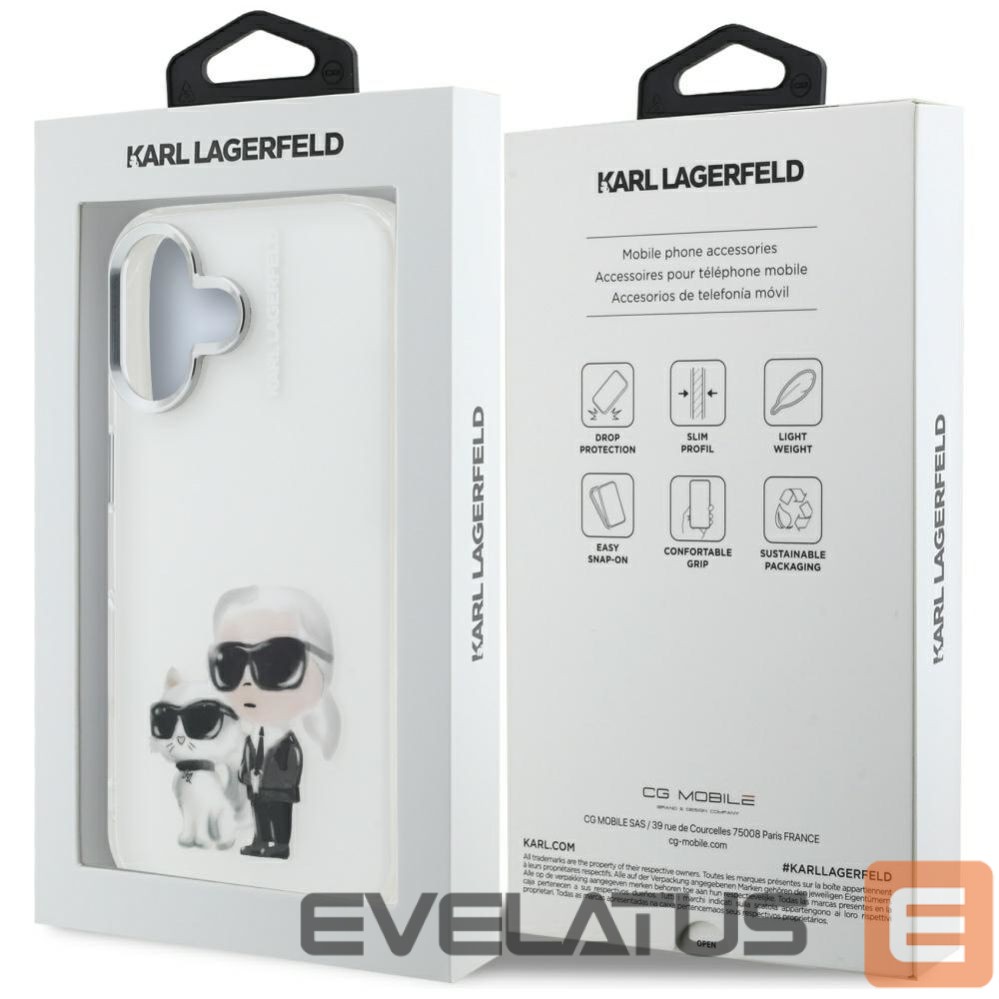 Kitos prekės Karl Lagerfeld Karl Lagerfeld IML Aquarelle Karl & Choupette & Logo iPhone 16 Case - White