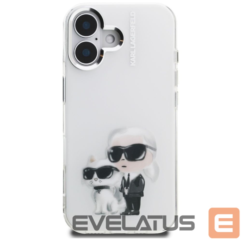 Kitos prekės Karl Lagerfeld Karl Lagerfeld IML Aquarelle Karl & Choupette & Logo iPhone 16 Case - White