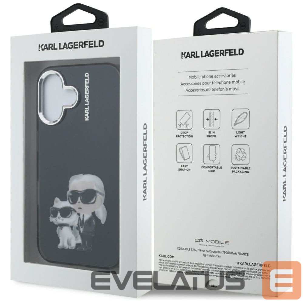 Kitos prekės Karl Lagerfeld Karl Lagerfeld IML Aquarelle Karl & Choupette & Logo iPhone 16 Case - Black
