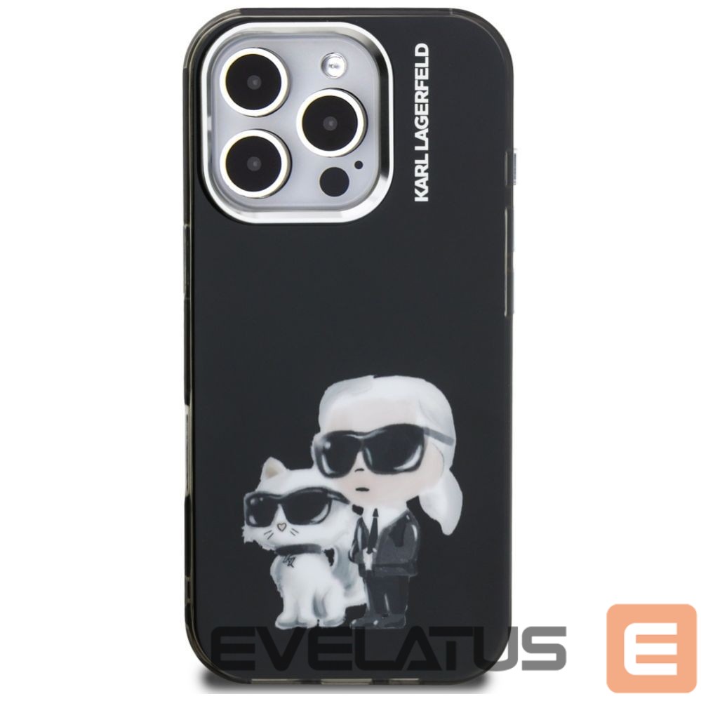 Kitos prekės Karl Lagerfeld Karl Lagerfeld IML Aquarelle Karl & Choupette & Logo Case for iPhone 16 Pro Max - Black