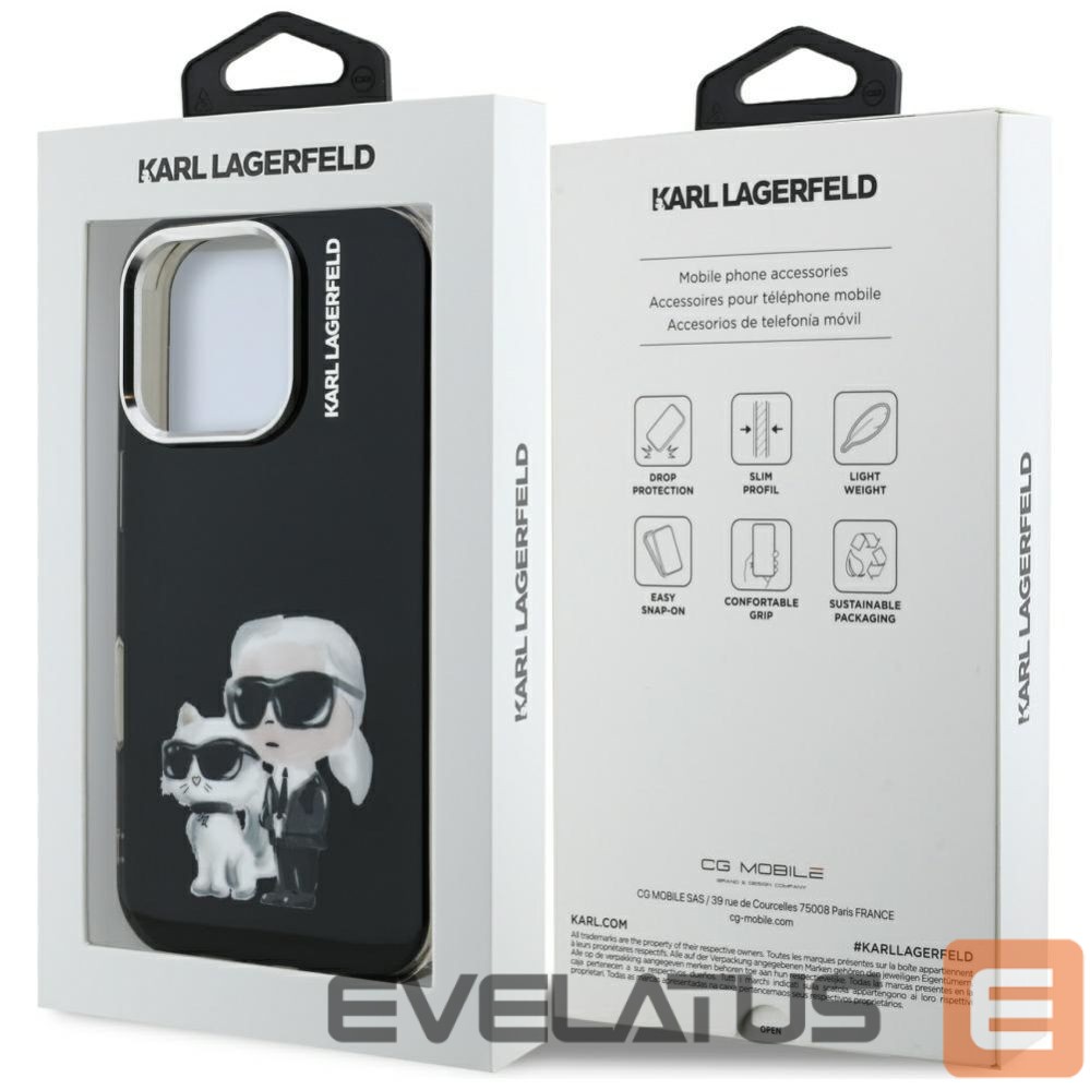 Kitos prekės Karl Lagerfeld Karl Lagerfeld IML Aquarelle Karl & Choupette & Logo Case for iPhone 16 Pro Max - Black
