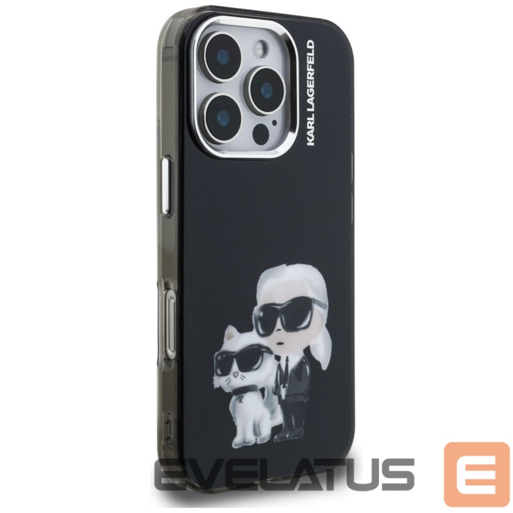 Kitos prekės Karl Lagerfeld Karl Lagerfeld IML Aquarelle Karl & Choupette & Logo Case for iPhone 16 Pro Max - Black