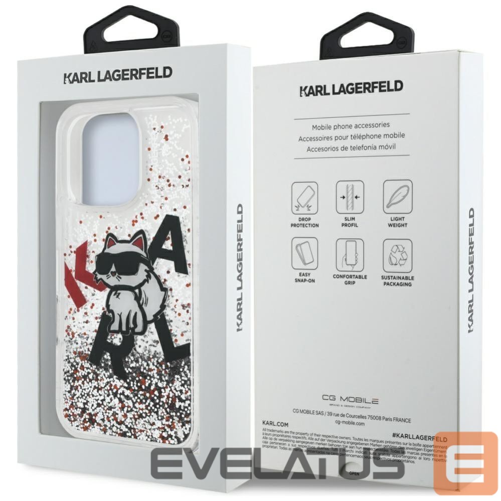 Kitos prekės Karl Lagerfeld Karl Lagerfeld Liquid Glitter Choupette Logo Case for iPhone 16 Pro - Clear