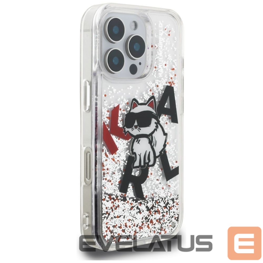 Kitos prekės Karl Lagerfeld Karl Lagerfeld Liquid Glitter Choupette Logo Case for iPhone 16 Pro - Clear