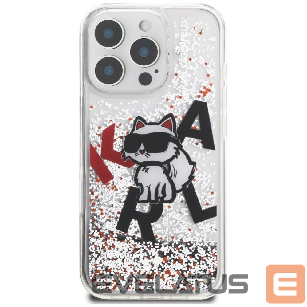 Kitos prekės Karl Lagerfeld Karl Lagerfeld Liquid Glitter Choupette Logo Case for iPhone 16 Pro - Clear