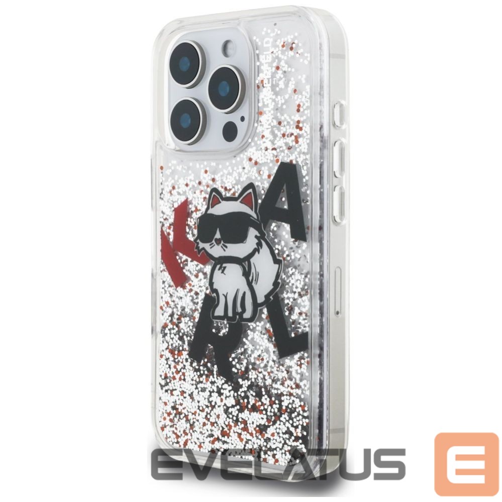 Kitos prekės Karl Lagerfeld Karl Lagerfeld Liquid Glitter Choupette Logo Case for iPhone 16 Pro - Clear