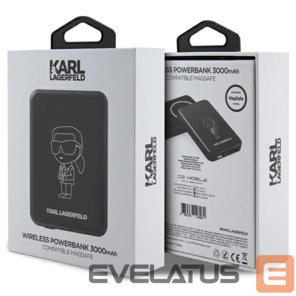 Kitos prekės Karl Lagerfeld Karl Lagerfeld Ikonik MagSafe 5W 3000mAh Inductive Power Bank - Black