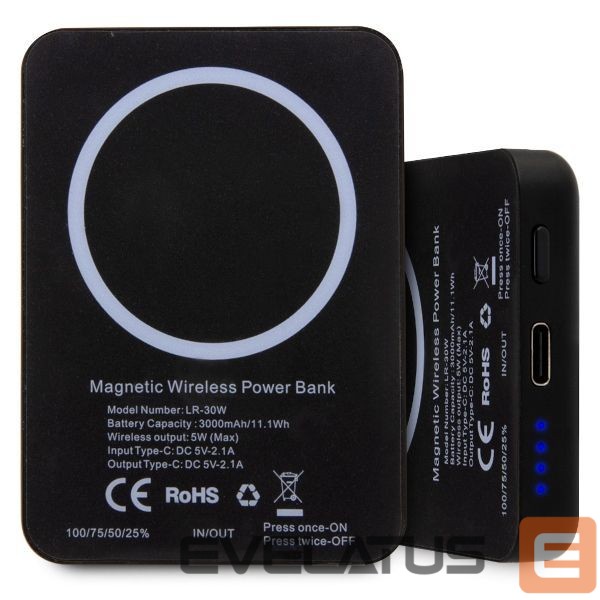 Kitos prekės Karl Lagerfeld Karl Lagerfeld Ikonik MagSafe 5W 3000mAh Inductive Power Bank - Black