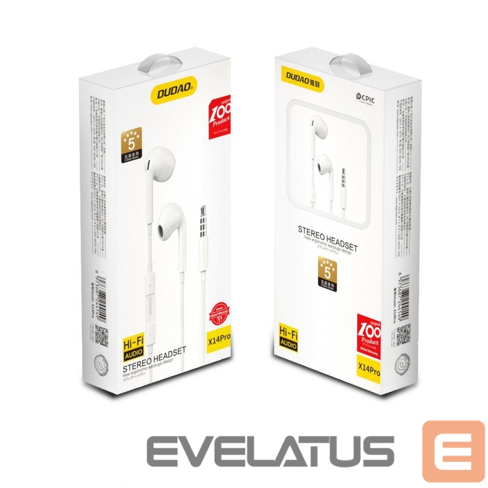 Laidinės ausinės Dudao Dudao in-ear headphones with 3.5mm minijack connector white (X14PRO)