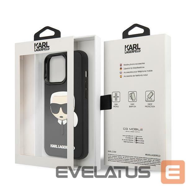 Nugarėlės dėklai Karl Lagerfeld Karl Lagerfeld KLHCP14LKH3DBK iPhone 14 Pro 6.1 "black / black hardcase 3D Rubber Karl`s Head
