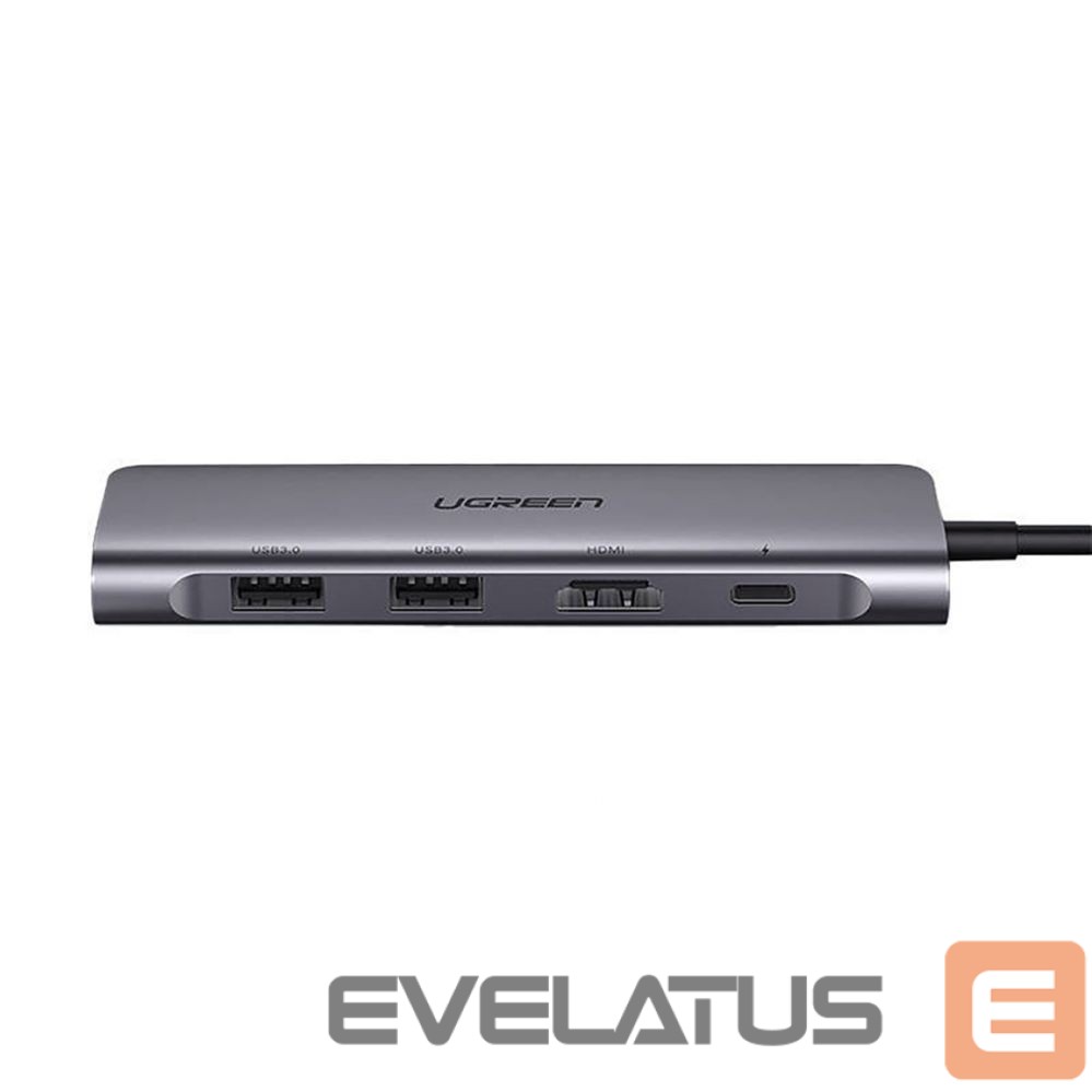 Kabelis Ugreen Ugreen CM195 6in1 adapter USB-C - HDMI / 2x USB-A 3.0 / USB-C PD / SD / TF reader - gray