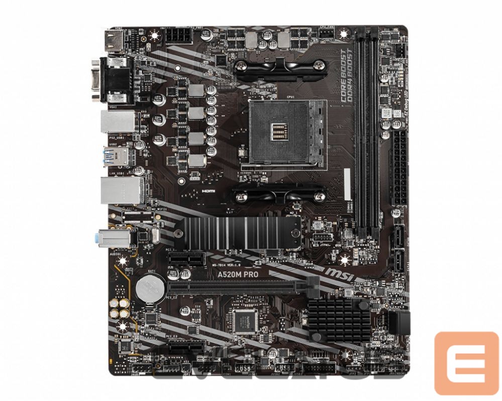 Intel procesoriaus pagrindinė plokštė MSI A520M PRO Processor family AMD, Processor socket AM4, DDR4, Memory slots 2, Chipset AMD A, Micro ATX