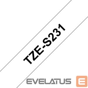 Eksploatacinės medžiagos spausdintuvams Brother  TZ-S231 Strong Adhesive Laminated Tape Black on White, TZe, 1.2 cm, 8 m 