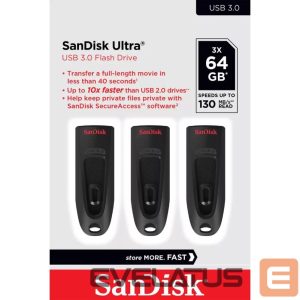 USB atmintinė SANDISK BY WESTERN DIGITAL  MEMORY DRIVE FLASH USB3 64GB/3PK SDCZ48-064G-G46T 