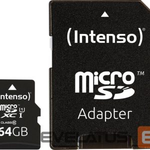 Kitas kompiuterio priedas Intenso  MEMORY MICRO SDXC 64GB UHS-I/W/ADAPTER 3423490 