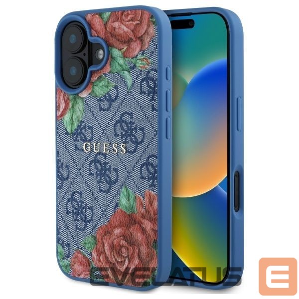 Kitos prekės Guess Guess GUHMP16SP4ROPEMCB iPhone 16 6.1" blue/blue hardcase 4G Flowers Print MagSafe